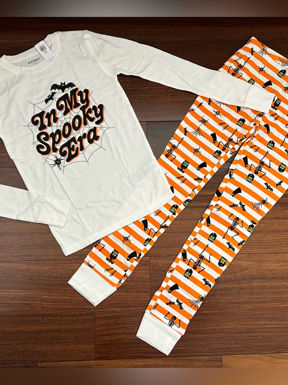 Old Navy White & Orange 'In My Spooky Era' Kids Halloween Pajama Set